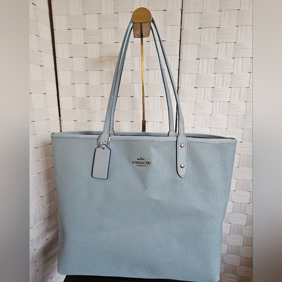 REVERSIBLE CITY TOTE IN FLORAL PRINT COATED CANVAS (COACH F12176)DARK TEAL/BLUE - Picture 8 of 12